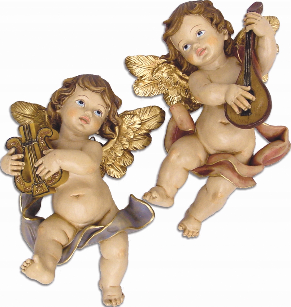 Dekorácia Do Betlehu Anjeli Putto S Nástrojmi Závesná Výška 21 CM