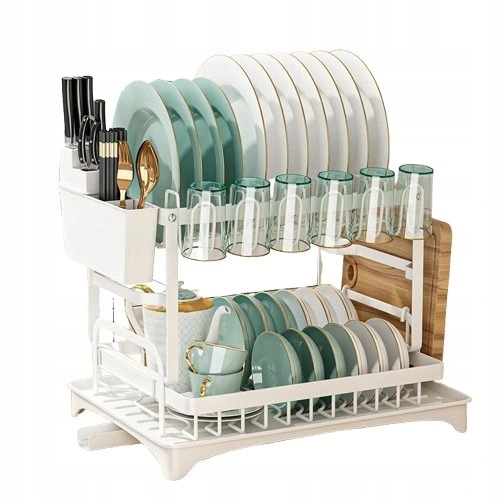 Levně Odkapávač Na Nádobí Dvouúrovňový S Odtokem Bílý 42 cm x 30 cm x 29 Cm