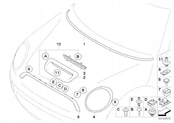 Zaczepy spinki osłony przód MINI R55 R56 R57 R58 Typ samochodu Samochody osobowe