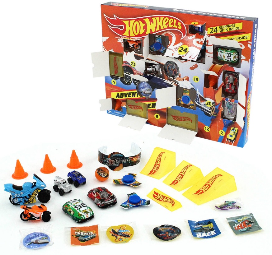 Адвент-календарь Hot Wheels 2025, 10 машинок 1:64 и зимние аксессуары, от 3 лет — фото 7