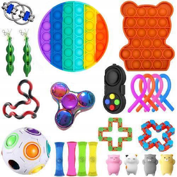 ZESTAW ZABAWKI ANTYSTRESOWE SENSORYCZNE 23SZT
