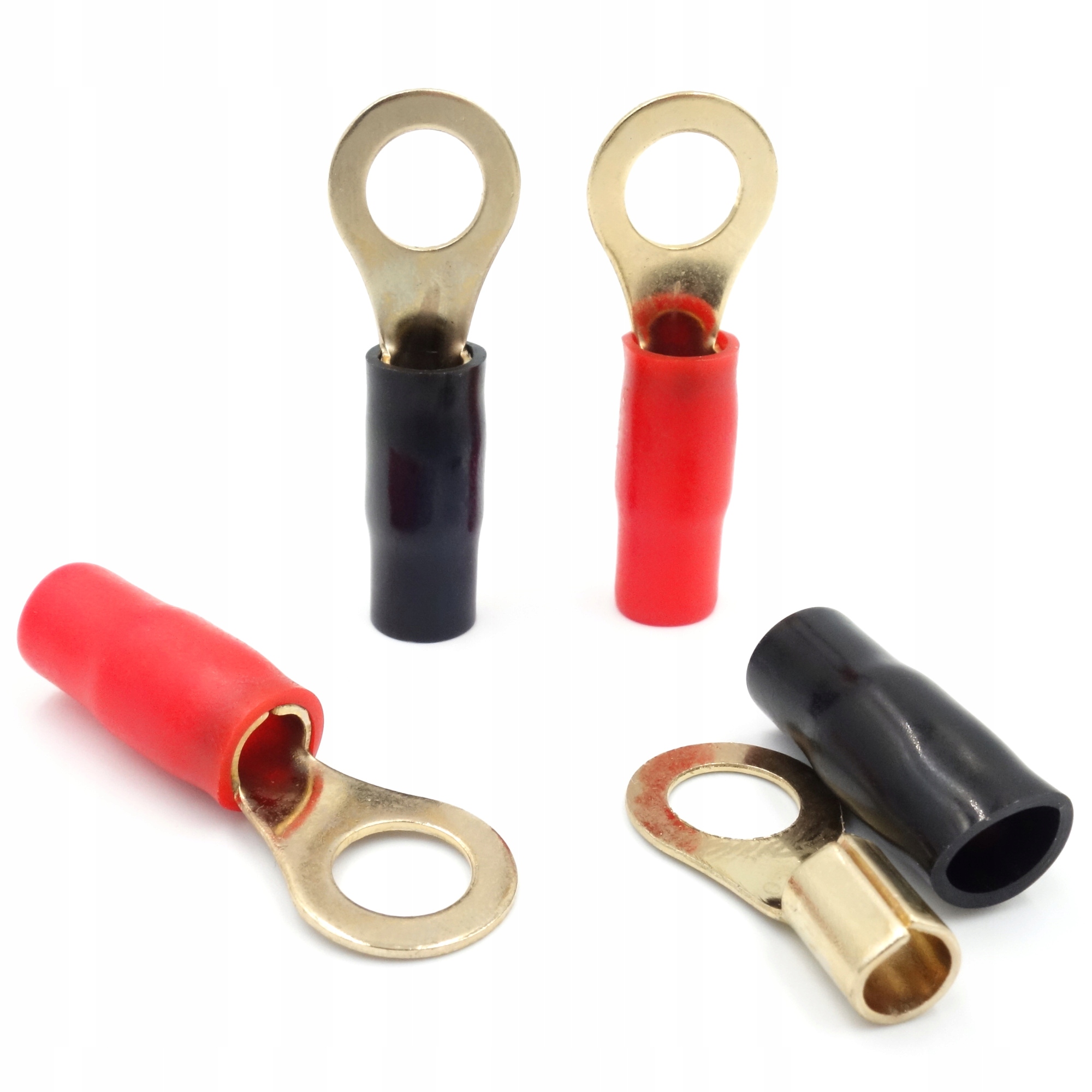 Zestaw konektorów oczkowych 4 sztuki M8 izolowane czarne i czerwone