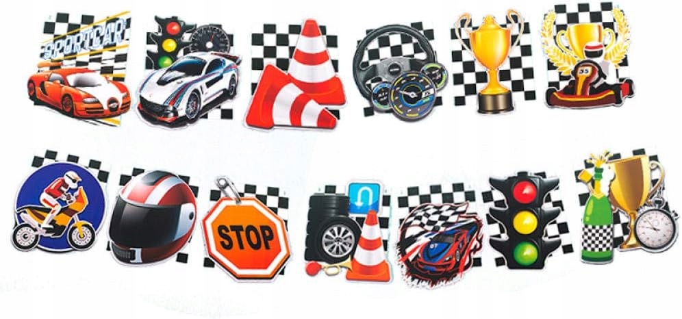 ZESTAW NA 6 URODZINY WYŚCIGI TOR BALONY TOPPER