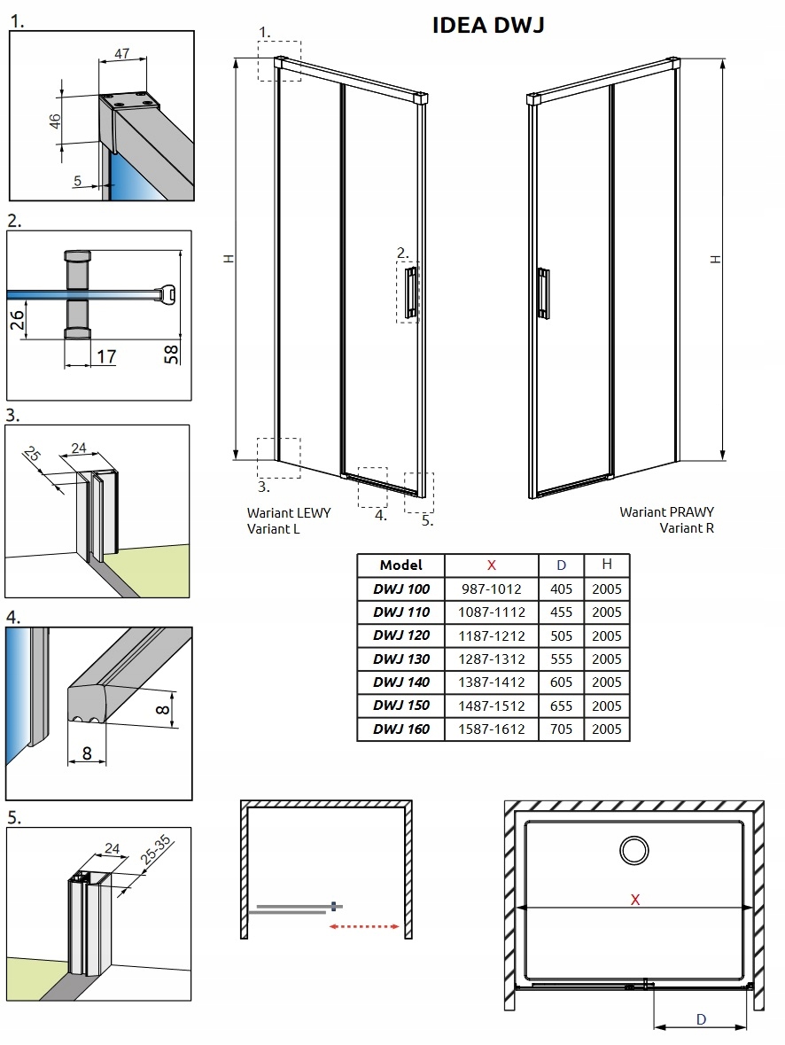DRZWI WNĘKOWE Idea DWJ GOLD 130x200,5 RADAWAY Rodzaj drzwi do wnęki