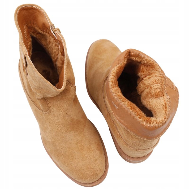 BOTKI DAMSKIE OCIEPLANE NA OBCASIE BUTY ZIMOWE JESIEŃ NA ZAMEK CAMELOWE Płeć kobieta