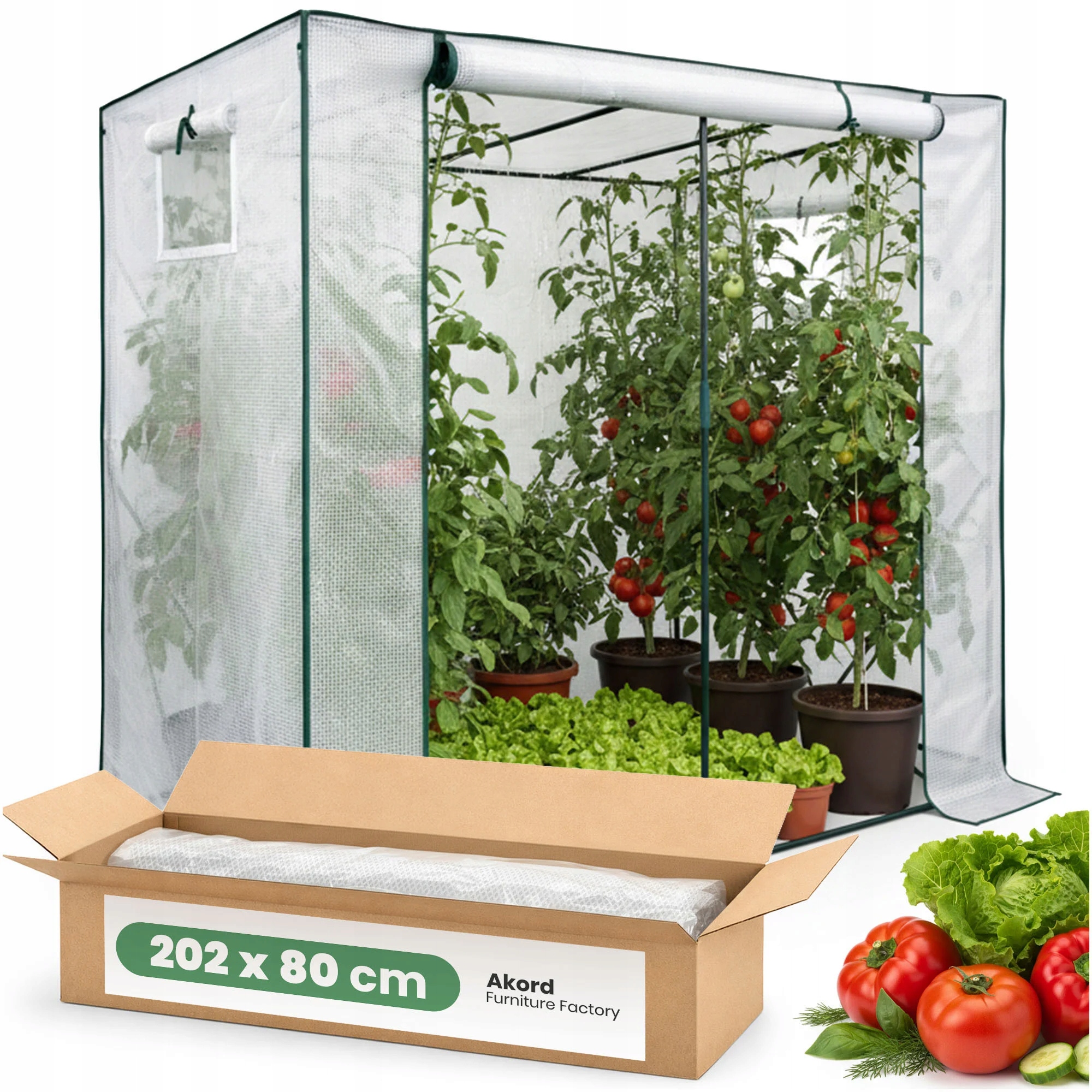 Fóliový skleník domeček 202x80x170 cm bílý 1 dveře 2 Uv okna