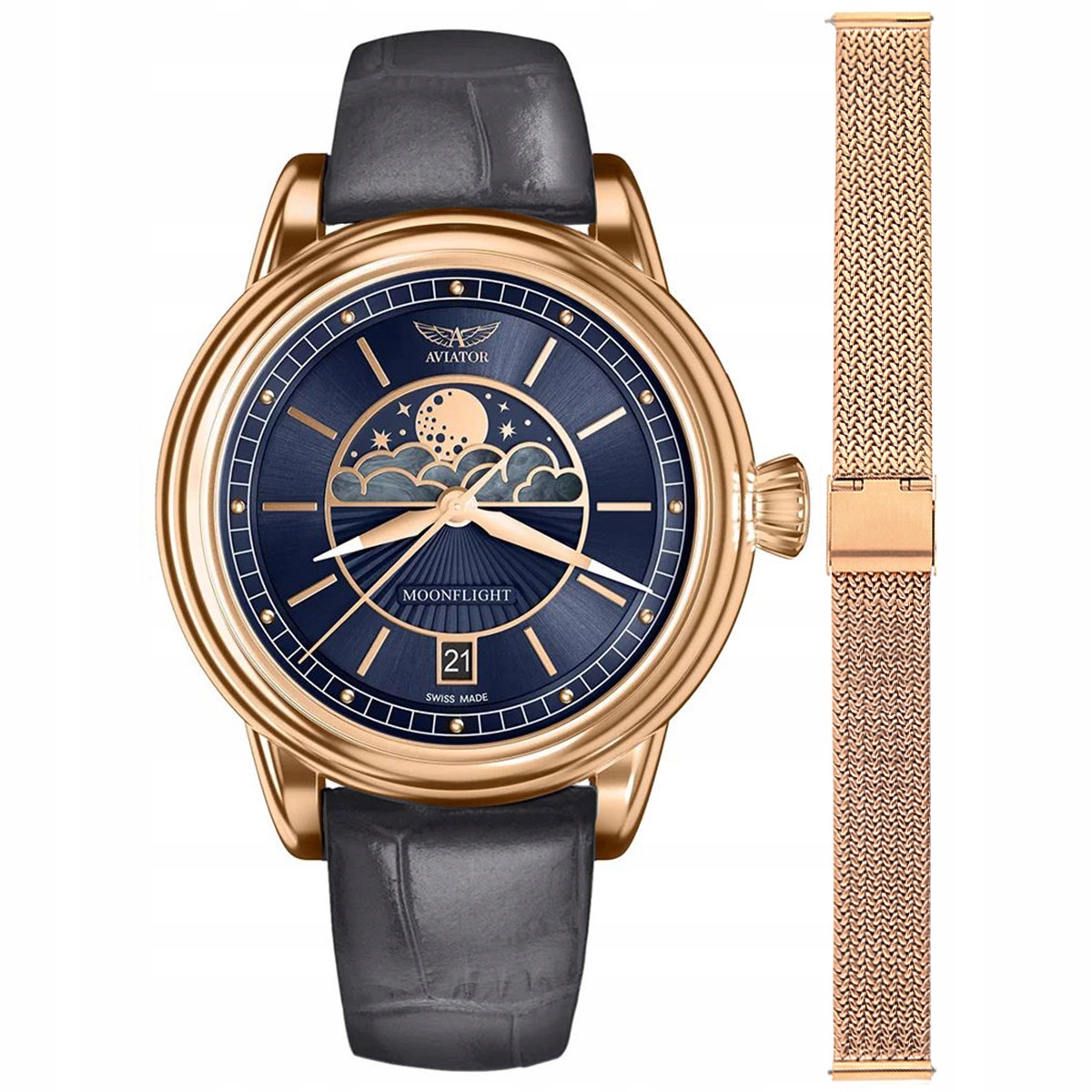 Dámské hodinky Aviator V.1.33.2.256.4GM-SET růžové zlato