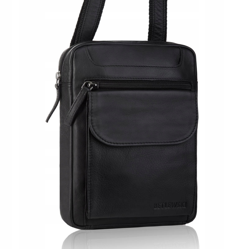 Pánská taška Betlewski Kabelka přes rameno Černá Přírodní kůže Pevná
