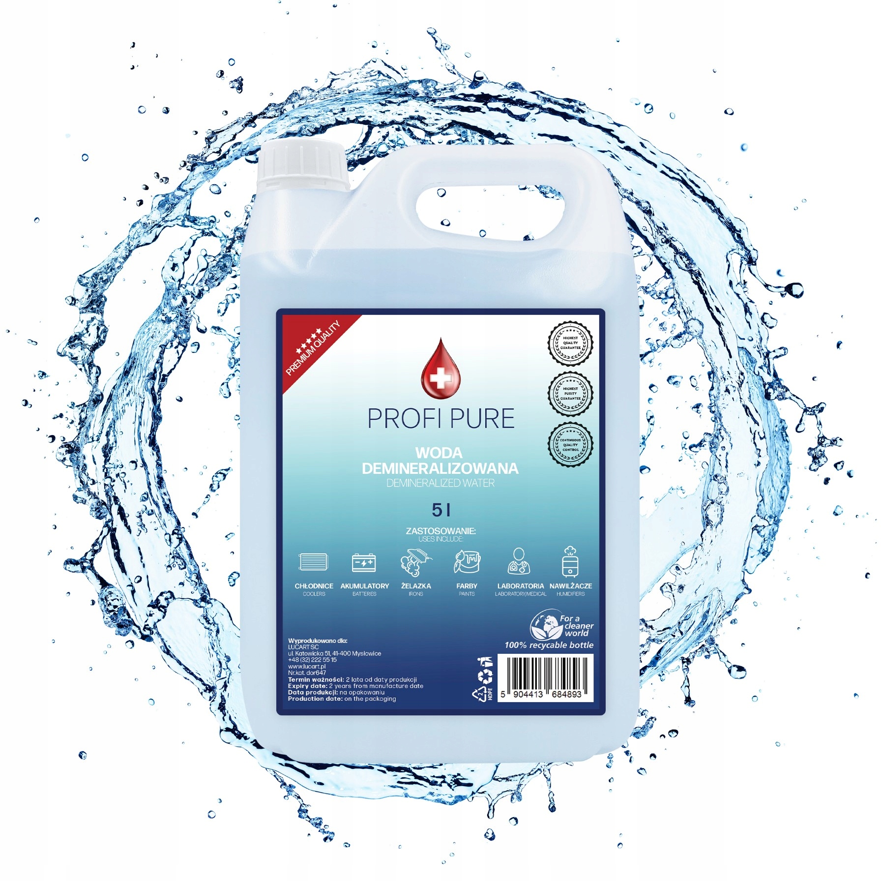 WODA DEMINERALIZOWANA PREMIUM PURE 25L (5x5L) Producent Inny