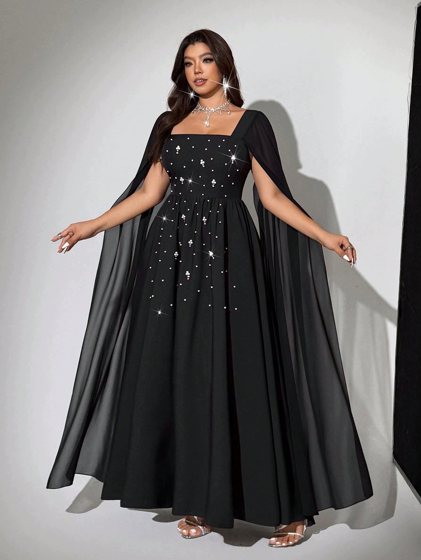 Shein Plus Size Černá Elegantní Šaty S Ozdobami 52 1 Ma