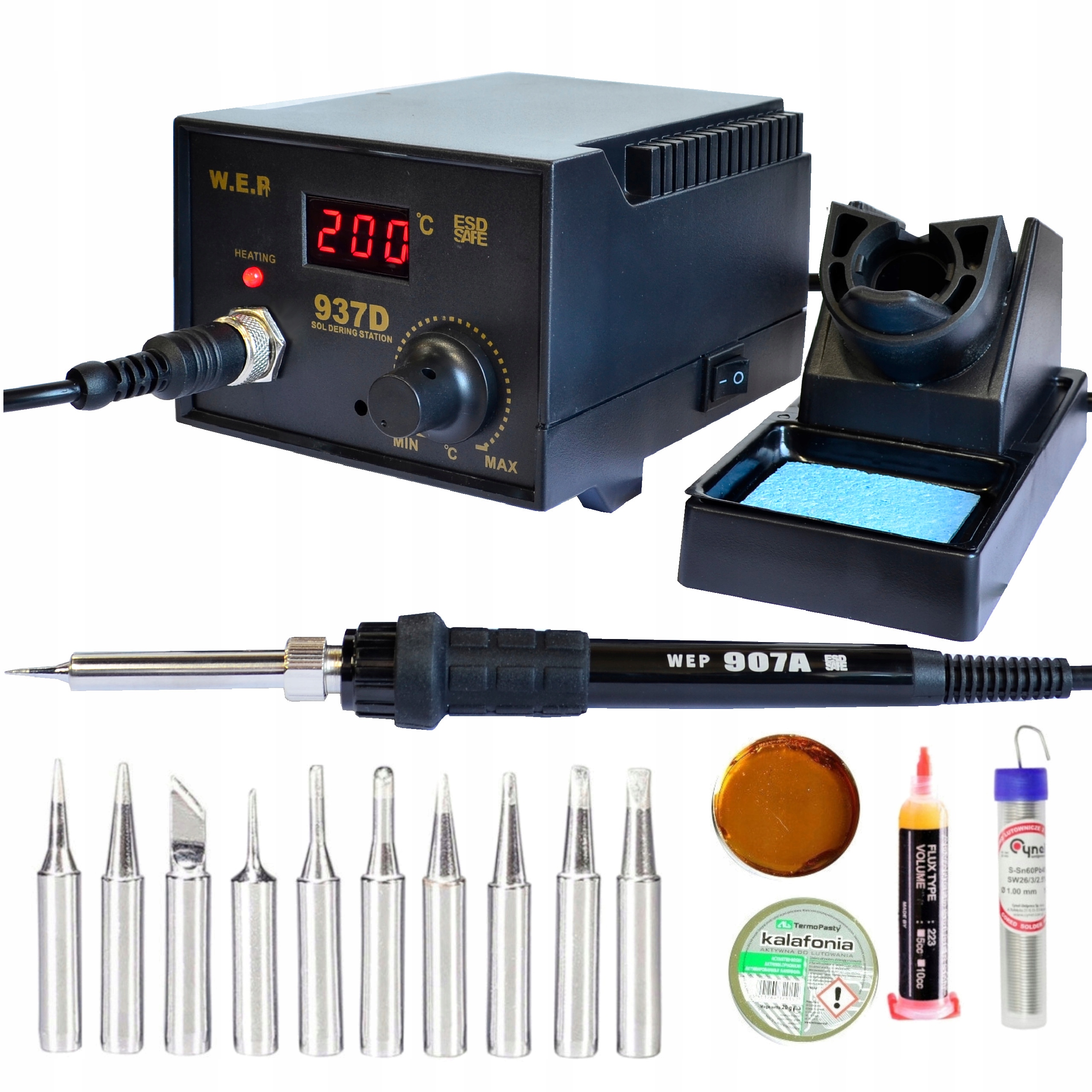 Stacja lutownicza grotowa Hotair Wep 937D 60W Led Groty, cyna, flux 223