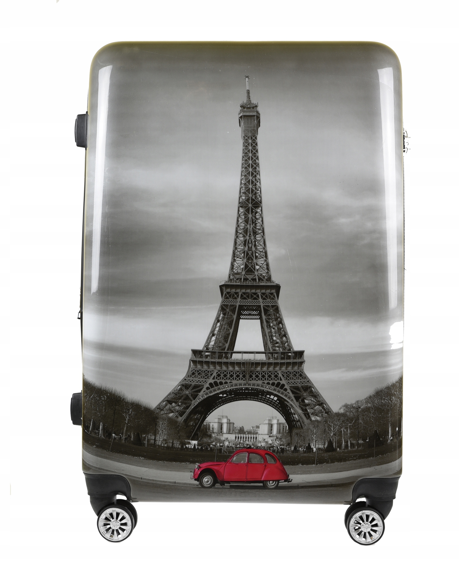 Duża Walizka Podróżna Czarno Biała Wieża Eiffla Poszerzana Zamek Szyfrowy