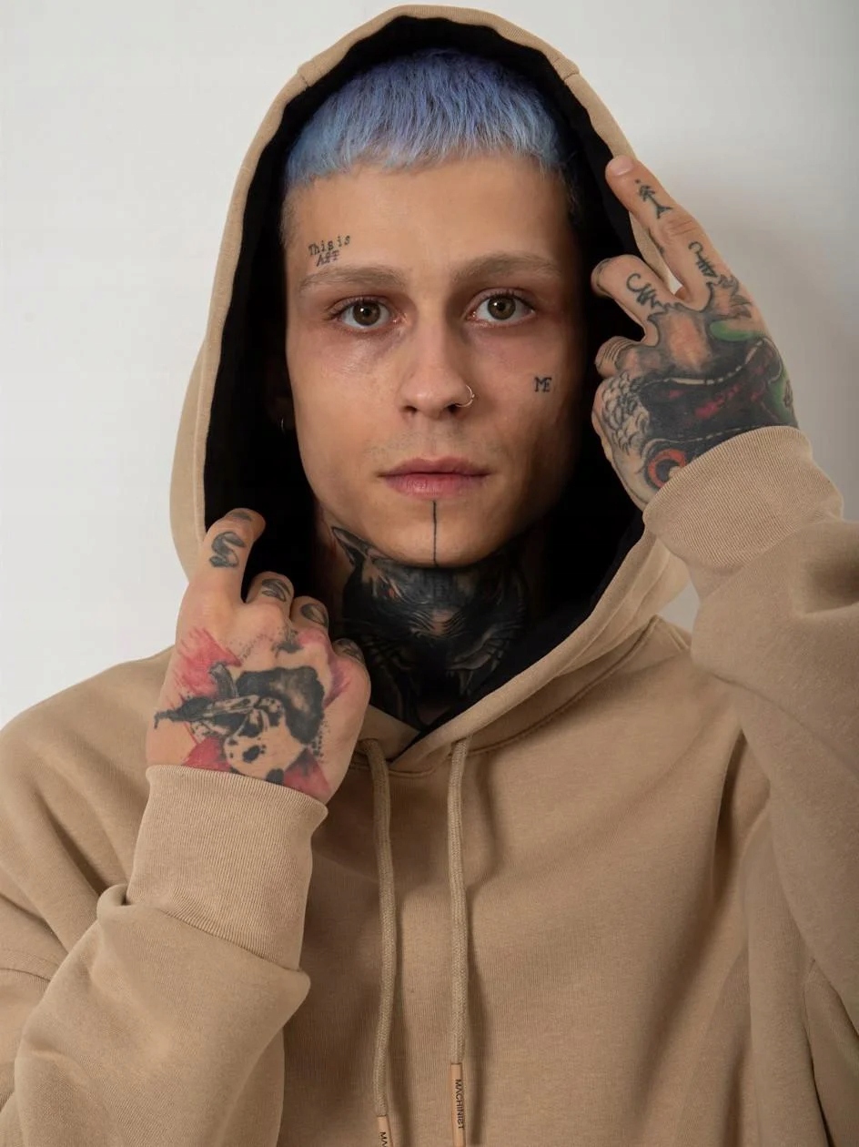 BLUZA Z KAPTUREM MĘSKA OVERSIZE BEŻOWA MODNA STYL CZYSTA Machinist Strip M Rozmiar M