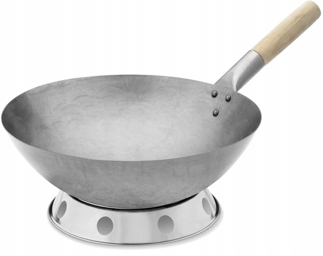 Patelnia Chiński Wok RĘCZNIE KUTY Stal Węglowa Średn 15 Cali 38cm PROORIENT Marka ProOrient