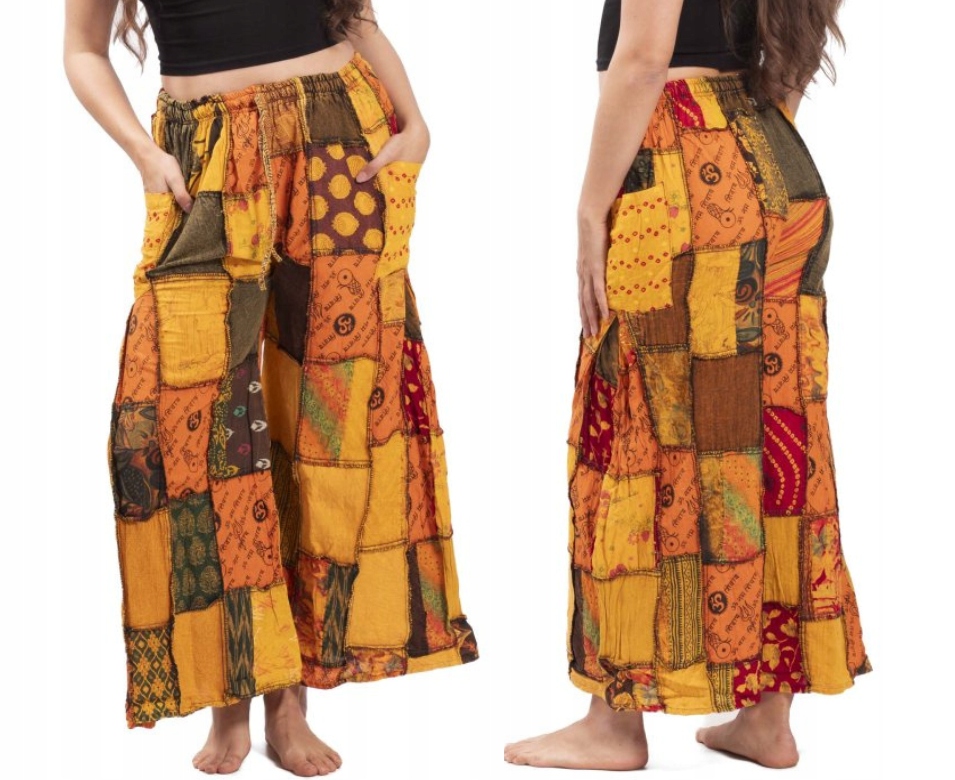 Široké dámské bavlněné kalhoty patchwork indické prodyšné