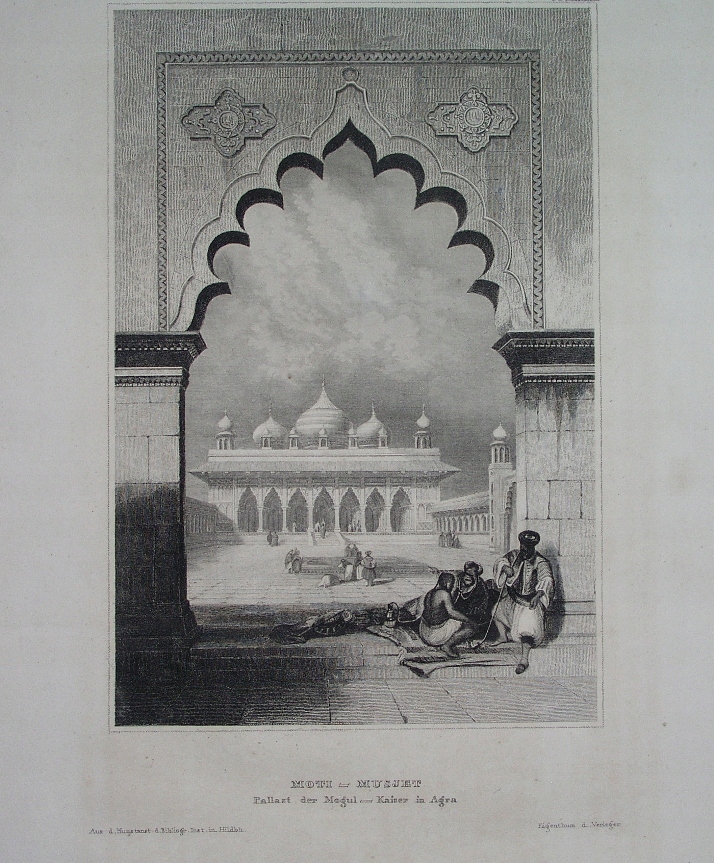 1841 ORYGINAŁ INDIE WIELCY MOGOŁOWIE AGRA Czerwony Fort Moti Masjid