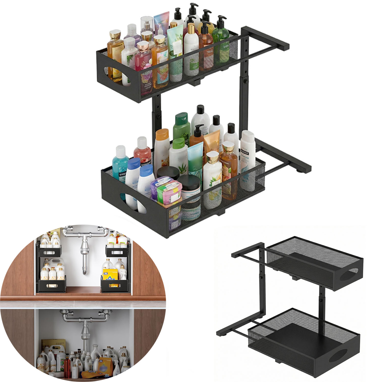 2 ks Šuplík Nastavitelná Výsuvná Police Vložka Kuchyňské Skříňky