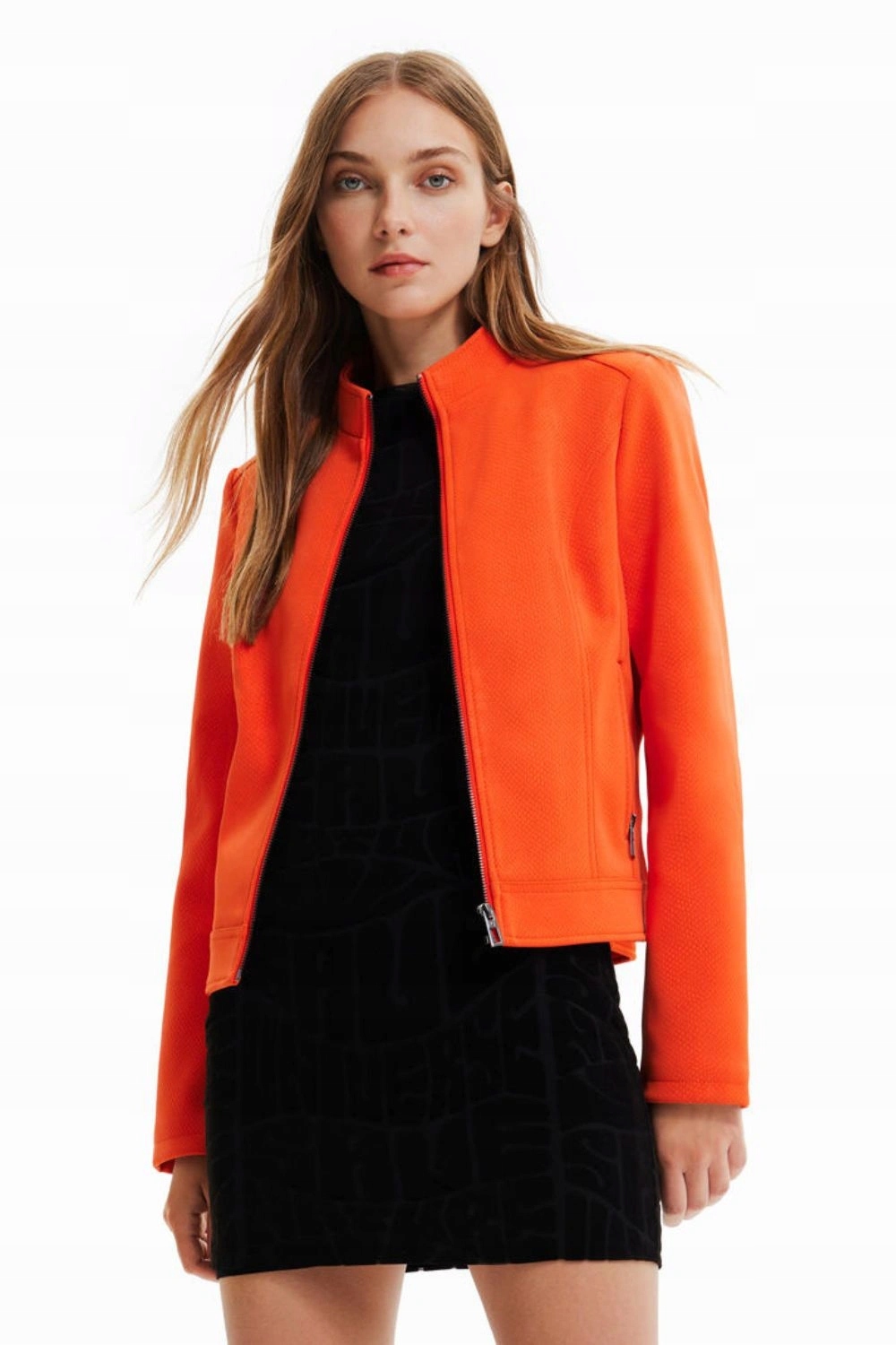 Dámská bunda Desigual semišová z eko kůže oranžová ramoneska vel.