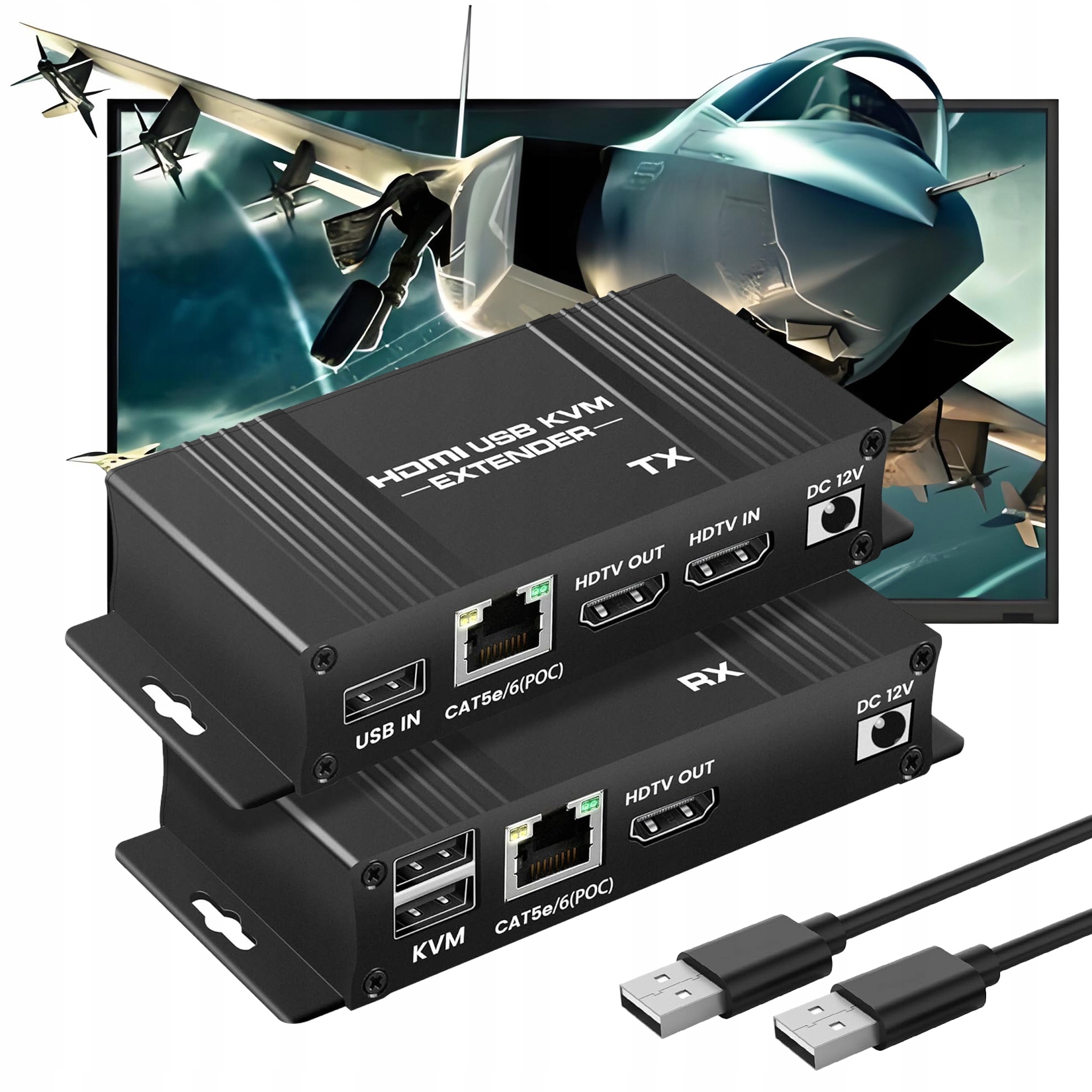 Hdmi zesilovač signálu, konvertor, extender Usb Kvm přes Lan RJ-45, 60 m, 1080p