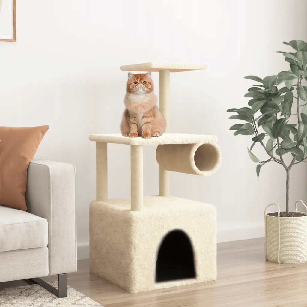 Levně Petrashop Škrabadlo pro kočky se sisalovými sloupky krémové 109,5 cm Krémo