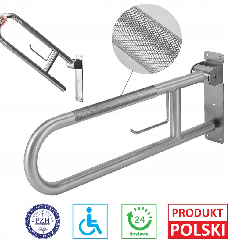 Uchwyt Dla Niepełnosprawnych Wc 60CM Poręcz Łazienkowa Uchylna Seniora