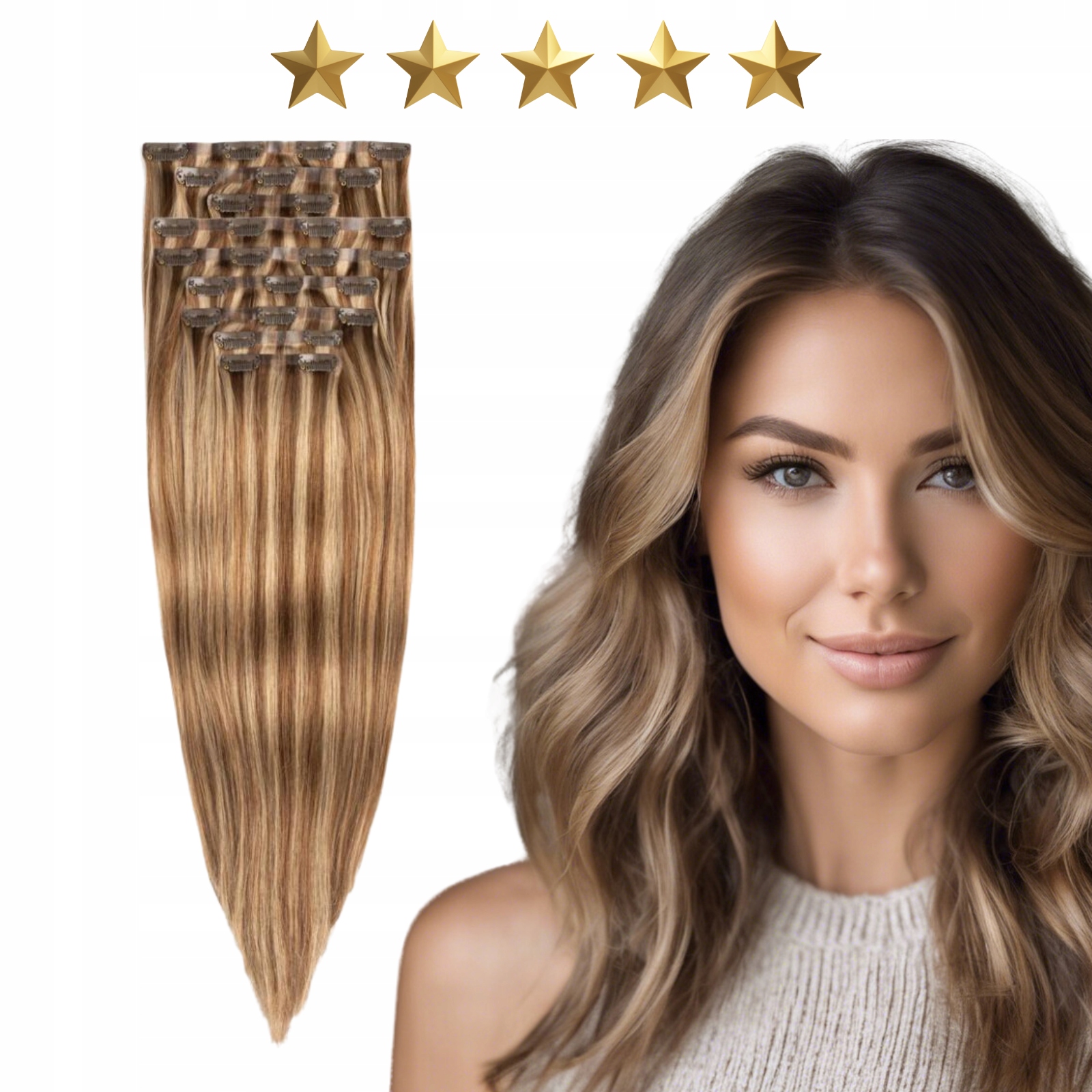 Bezšvové přírodní sponky 50 cm 180 g #6/18 Toffi Baleyage hnědé