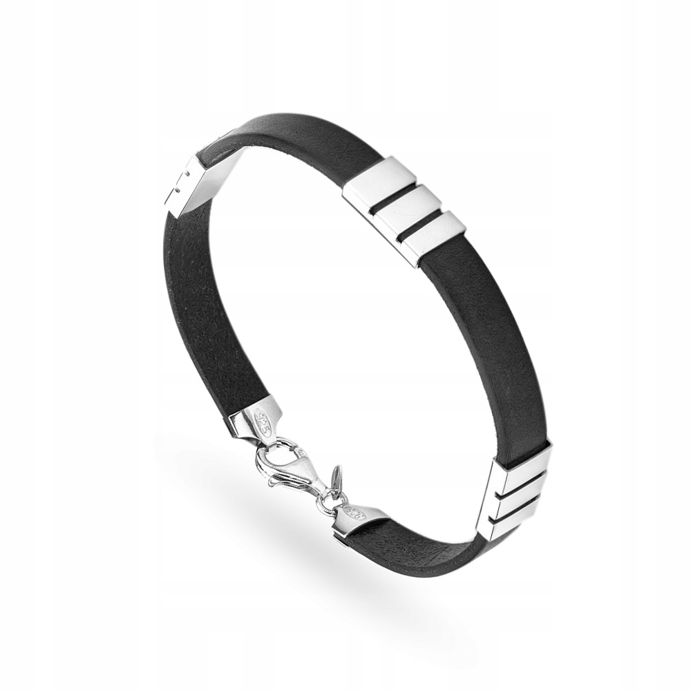 

Czarna Elegancka Skórzana Bransoletka Męska 925