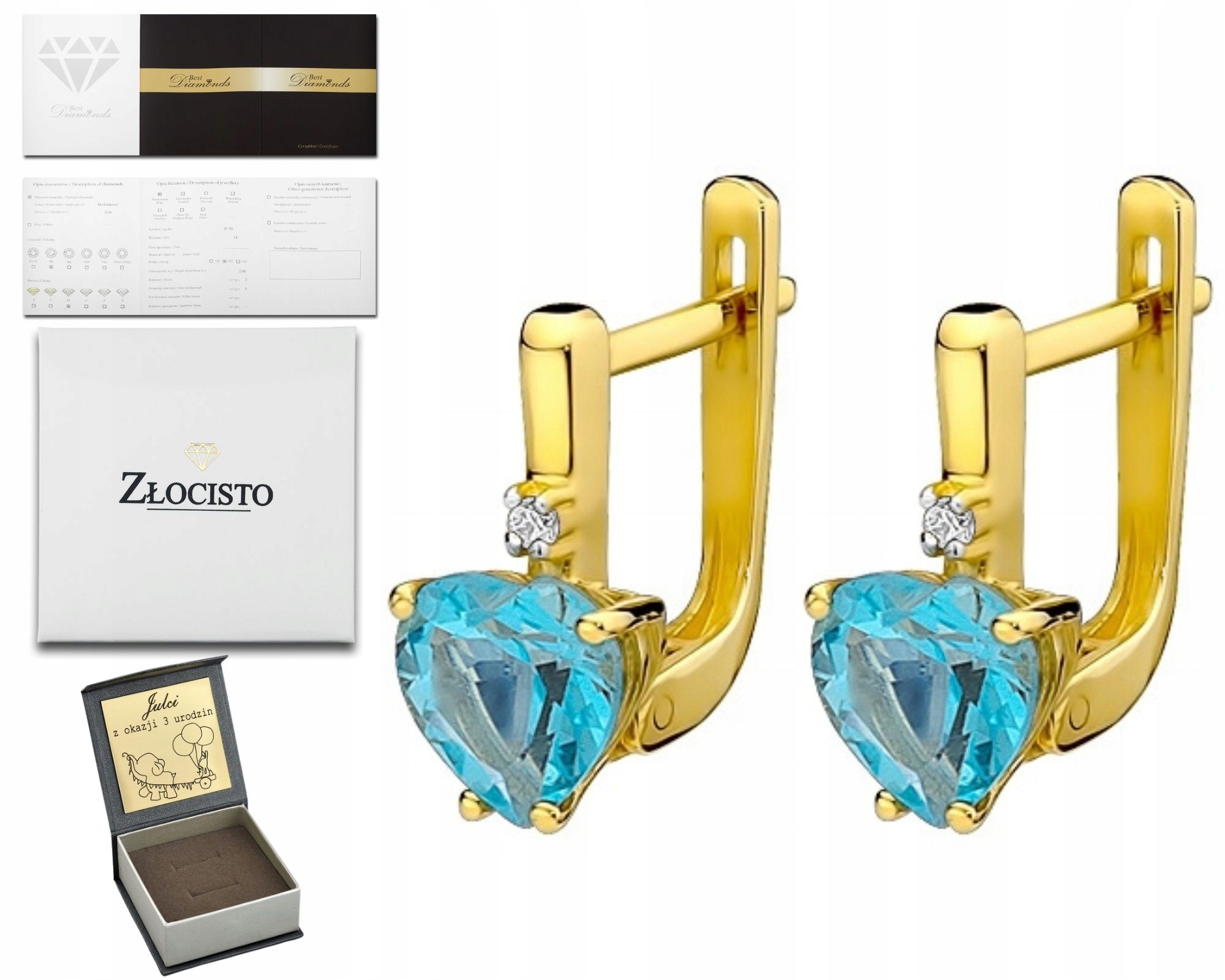 Zlaté Náušnice S Topazem A Briliantovými Diamanty