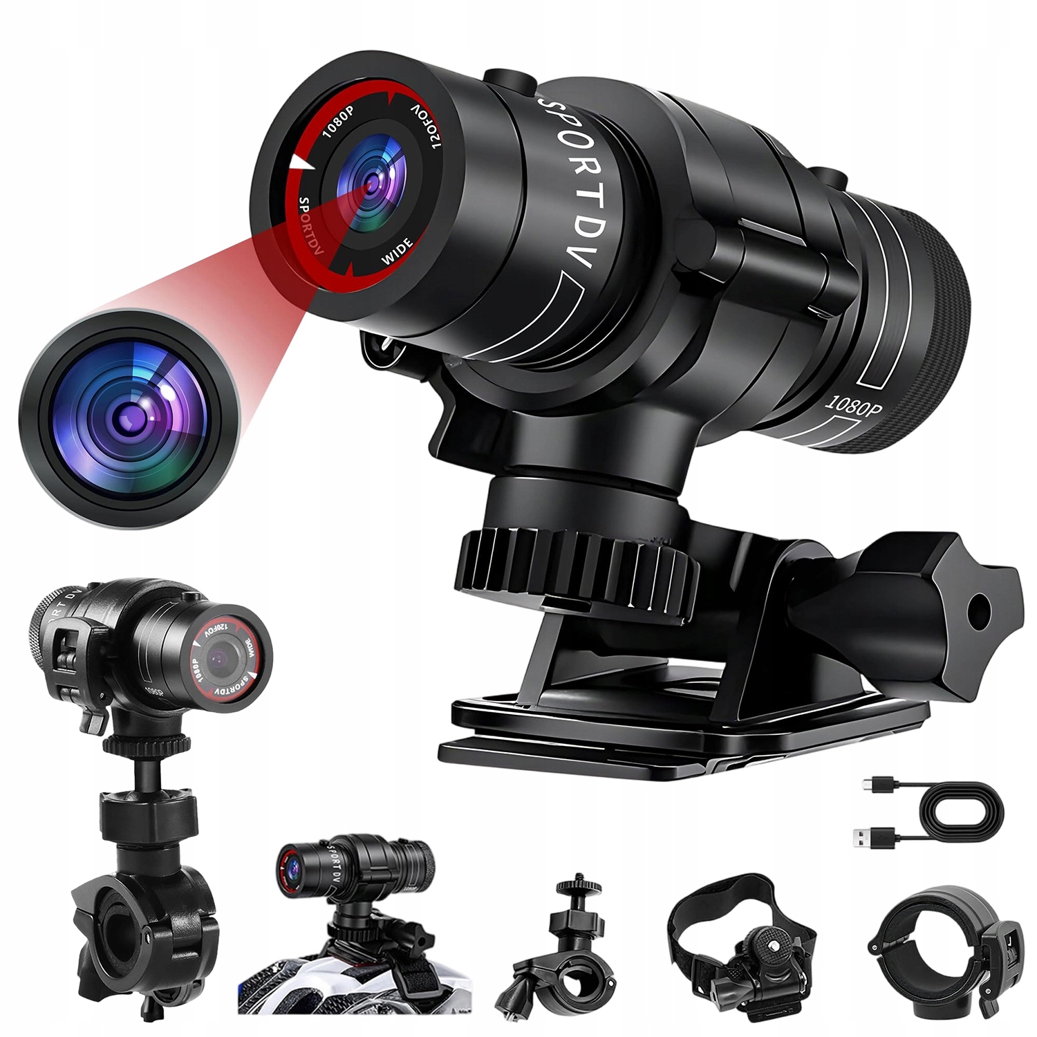 Kamera Sportowa do Kasku Rowerowego, Mini Kamera Akcji 1080p, Kamera Czarny