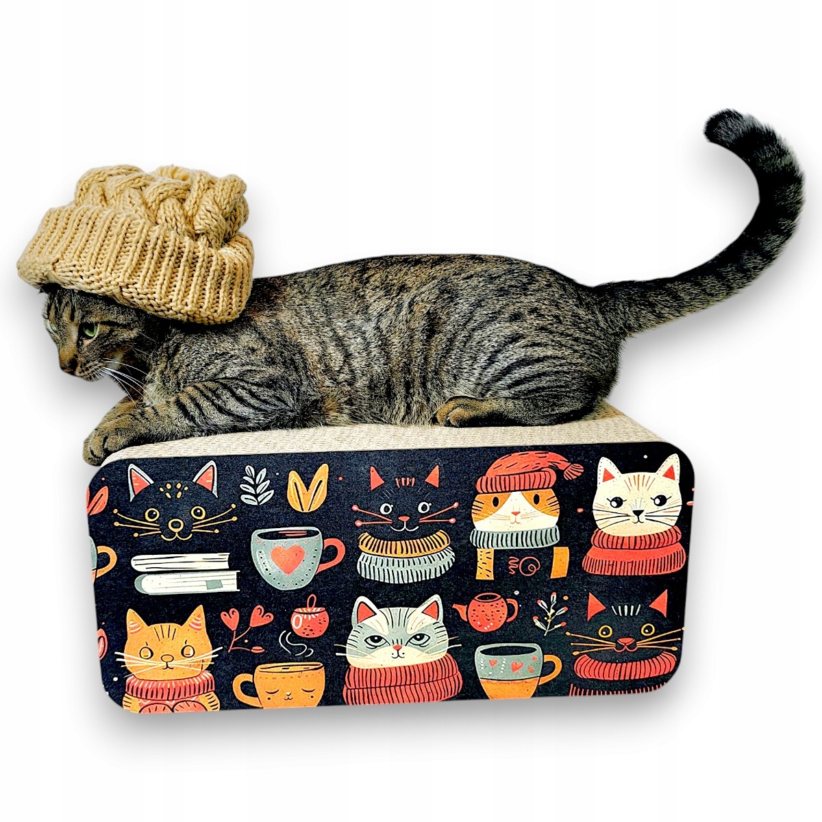 Levně Škrabadlo černé zimní kočičky Mruu&Pruu Škrabadlo pro kočky 46x21x30 cm