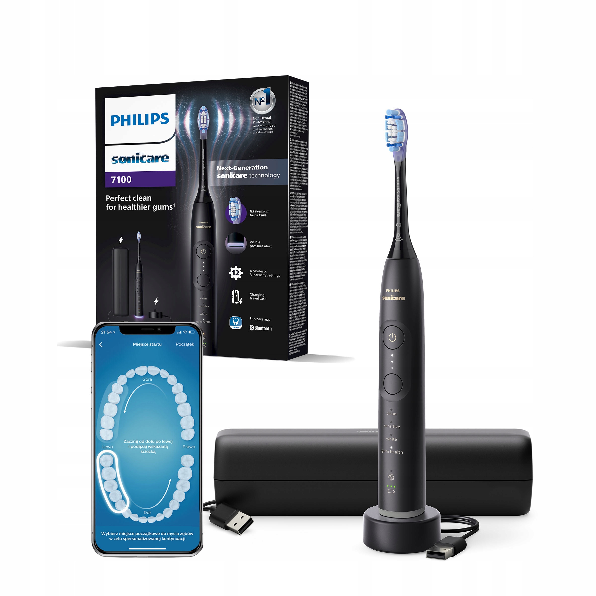 Szczoteczka soniczna Philips Sonicare HX7421/01 7100 aplikacja etui czarna
