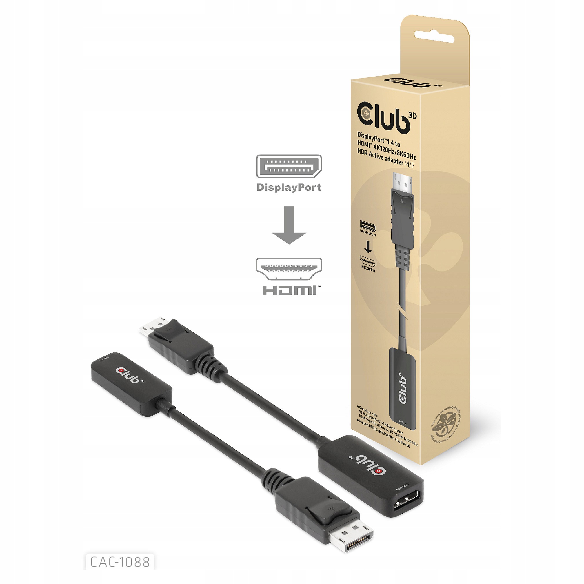 Club 3D aktywny adapter DisplayPort 1.4 → Hdmi 8K60Hz HDR10+