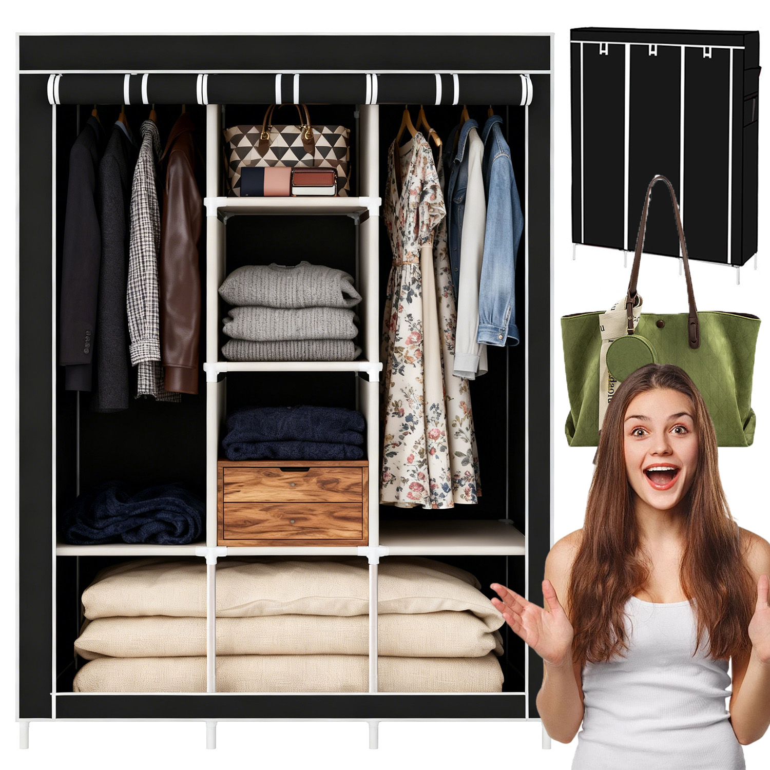 Látková Skříň Velká XL Na Oblečení Boty 170*130*45 cm