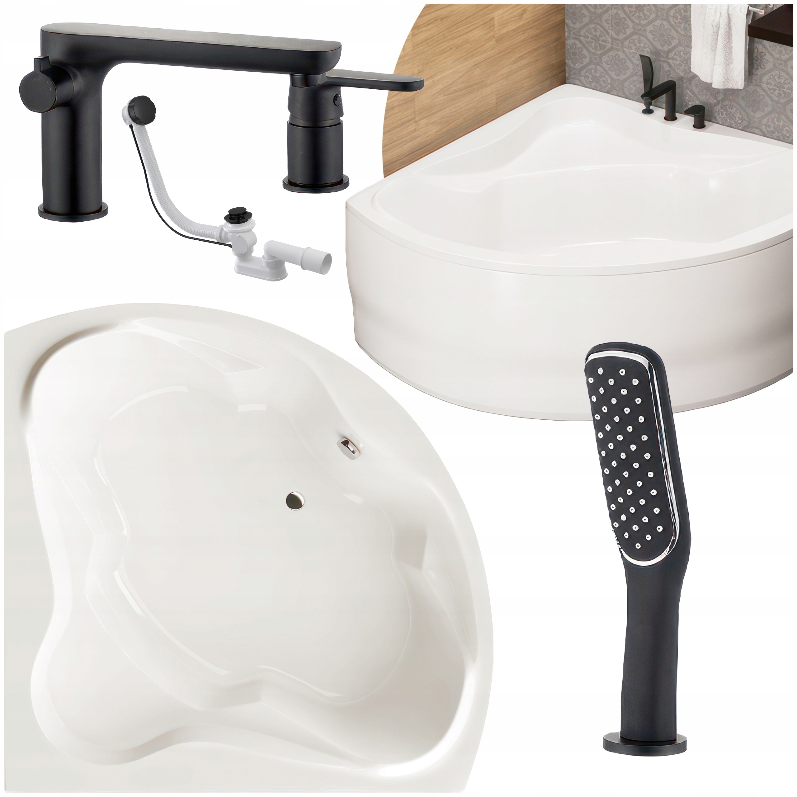 Rohová vana Beta 150x150 s baterií a krytem