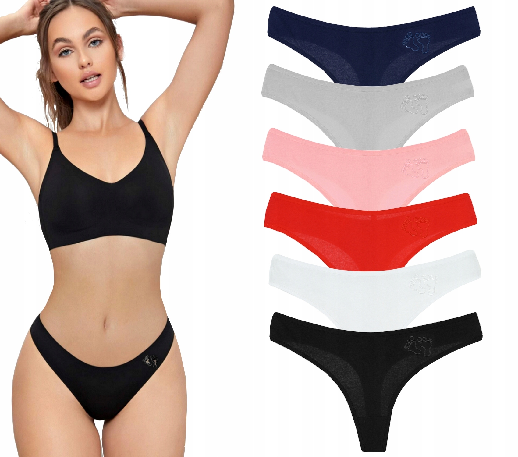 

6 pak Stringi Bawełniane Majtki Gładkie L XL 33