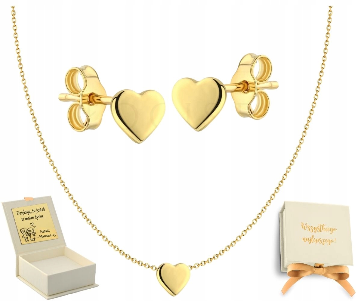 Náhrdelník A Náušnice Na Tyči Hladké Srdce Stříbro 925 Komplet