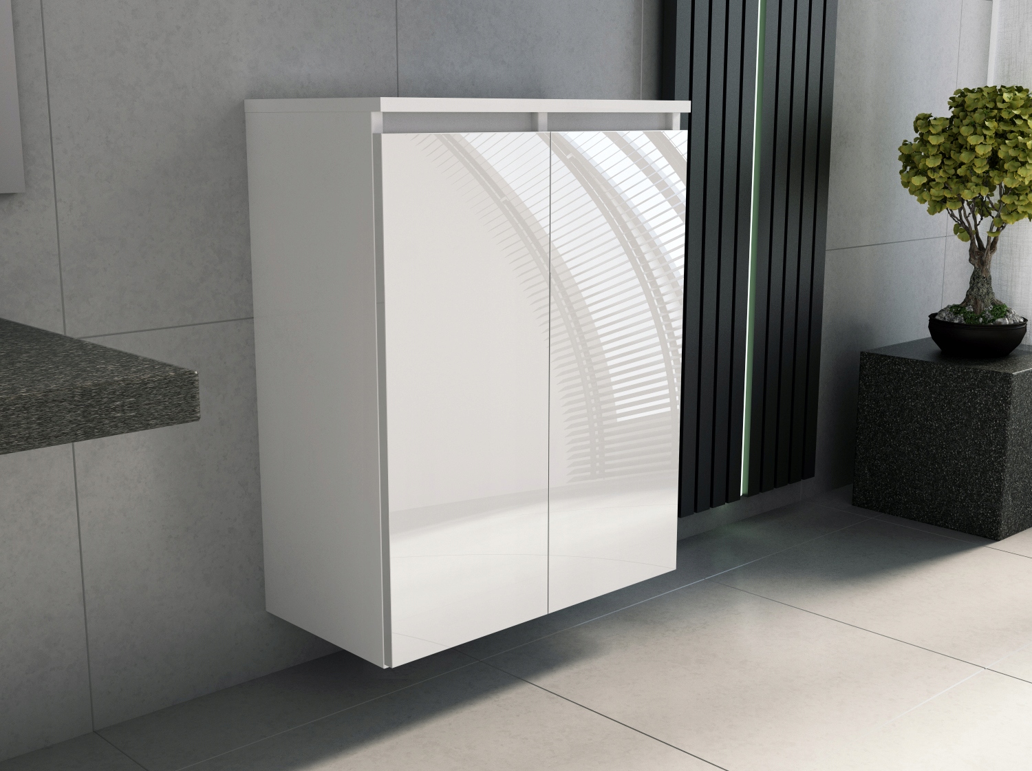 KOMODA ŁAZIENKOWA z koszem i półkami biały poł 60 Głębokość mebla 30 cm