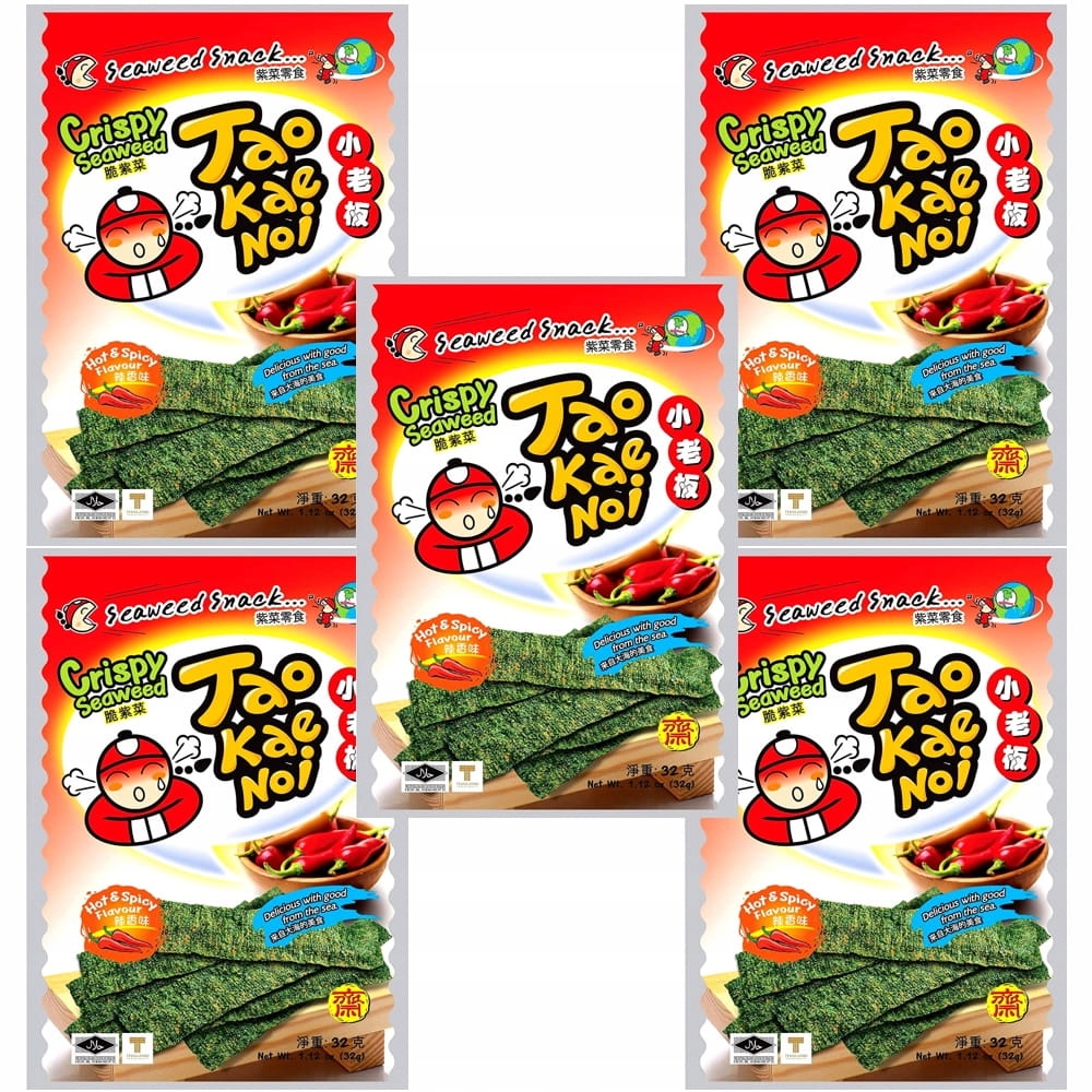 5 x Křupavé snacky z řas Algi Nori Příchuť Ostrá Svačinka z mořských řas 32 g