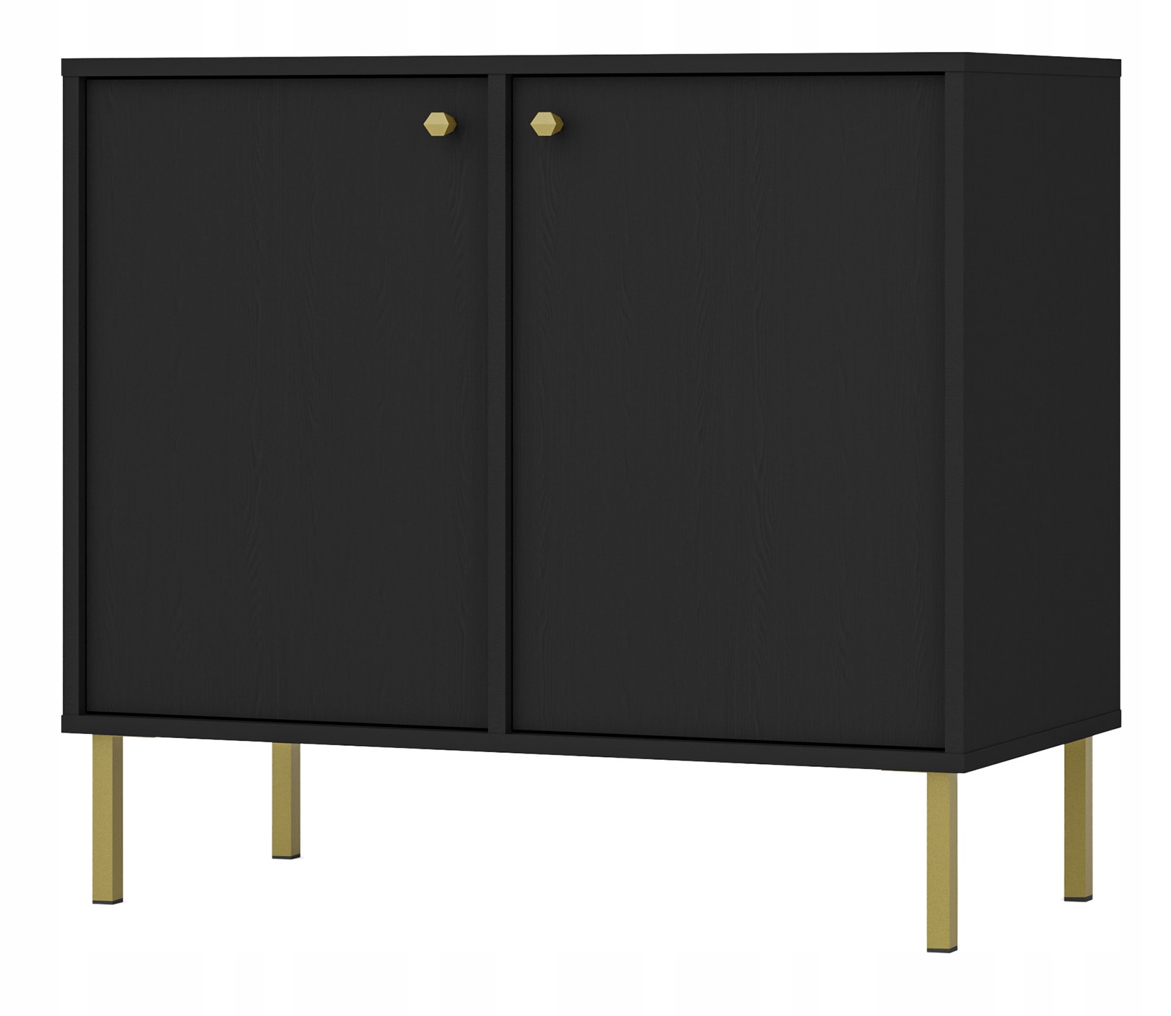 Dvoudveřová komoda Oktio 84 cm černá grafit na zlatých nohách