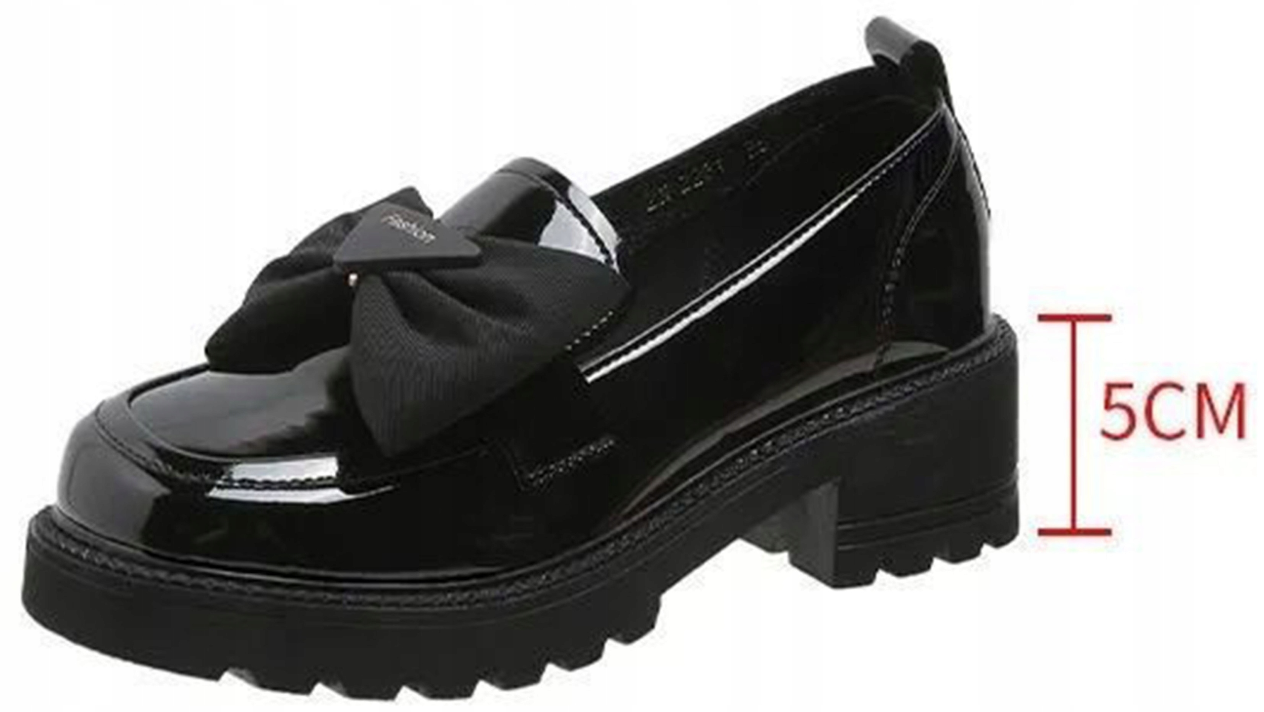 WYGODNE GRUBA PODESZWA CZARNE SKÓRZANE MOKASYNY DAMSKIE PÓŁBUTY R.35 Wzór dominujący bez wzoru