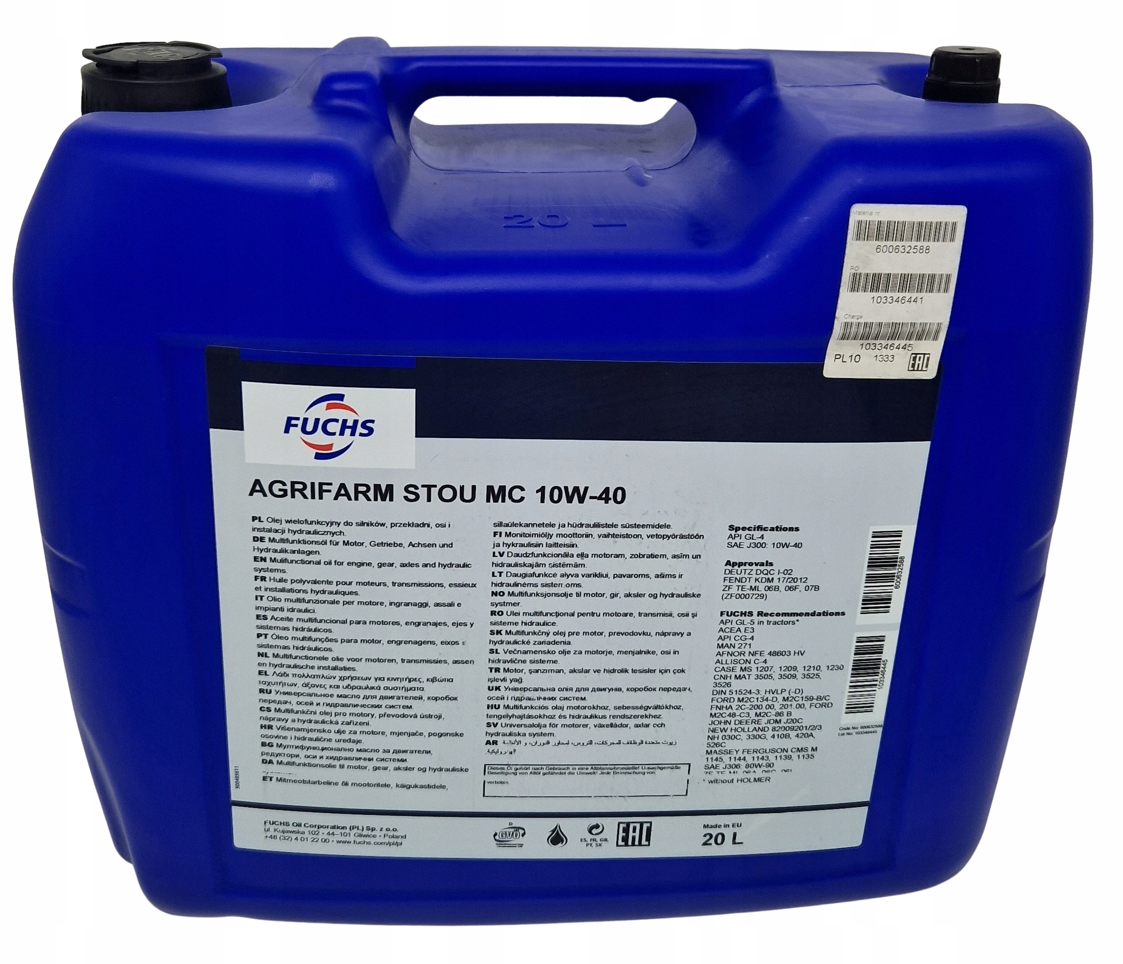 FUCHS AGRIFARM STOU 10w-40 20L Rodzaj półsyntetyczne