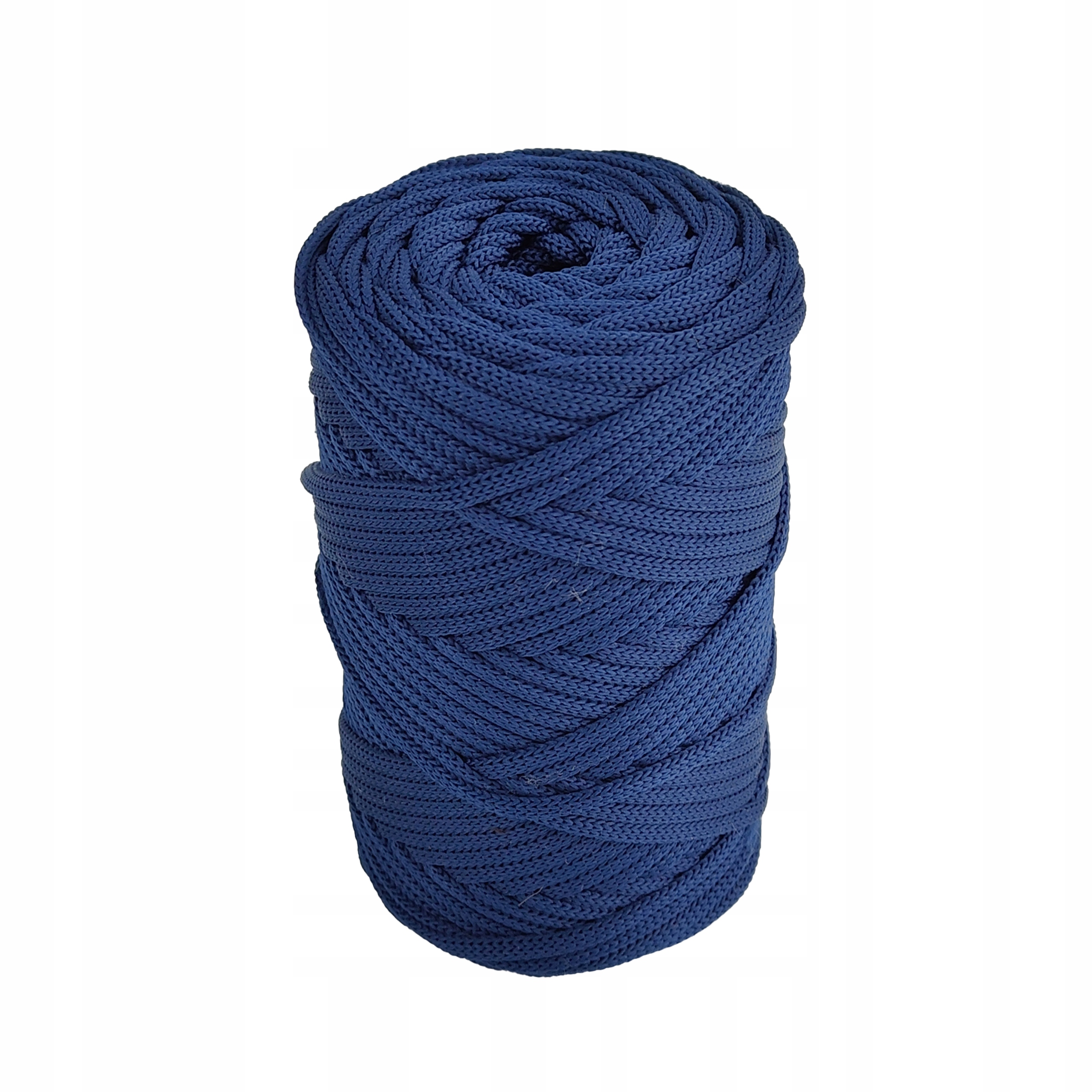 Polyesterová šňůra modrá 5 mm 100 m, pletená, plochá, pro háčkování