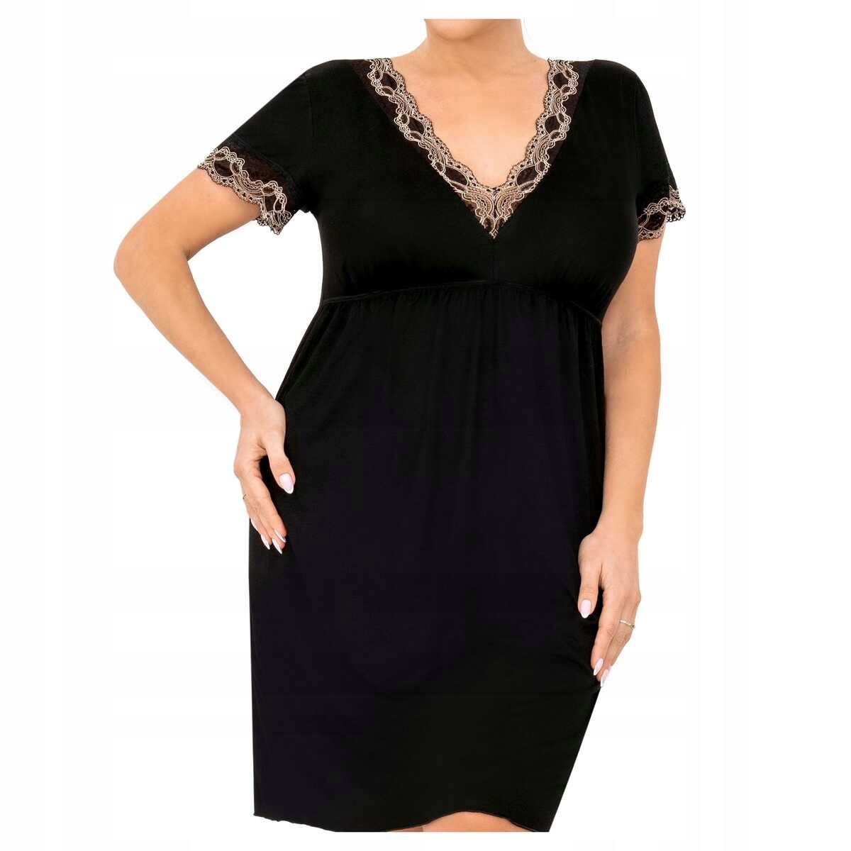 Donna Košile noční dámská z viskózy s krátkým rukávem Hana černá plus 3XL