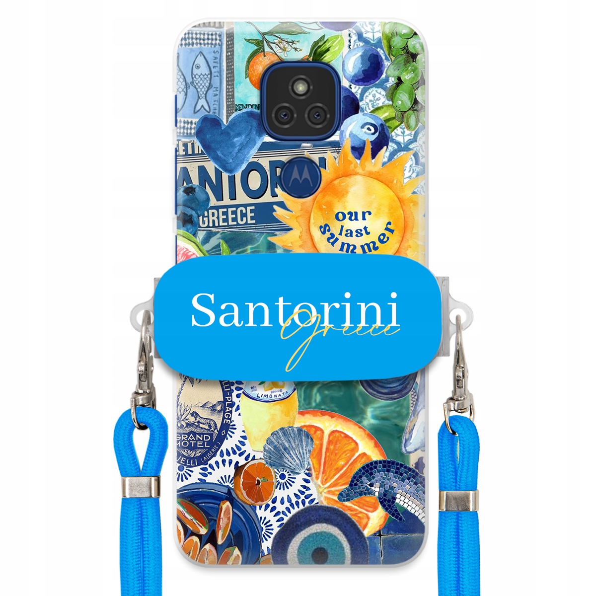 Puzdro pre Motorola G9 Modré Crossbody vodítko držiak Santorini Sea Vibes