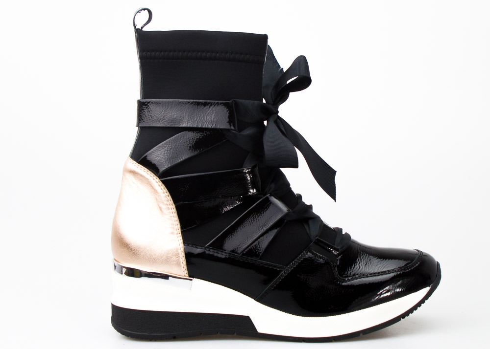 Černé Tenisky Kotníkové Boty Vysoké Mašle Kožené 35