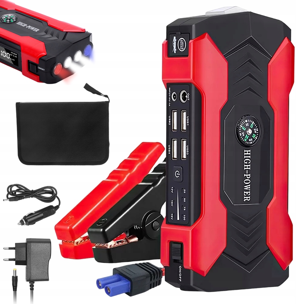 J12 startér do auta 28000 mAh s kompasem a nouzovým kladivem