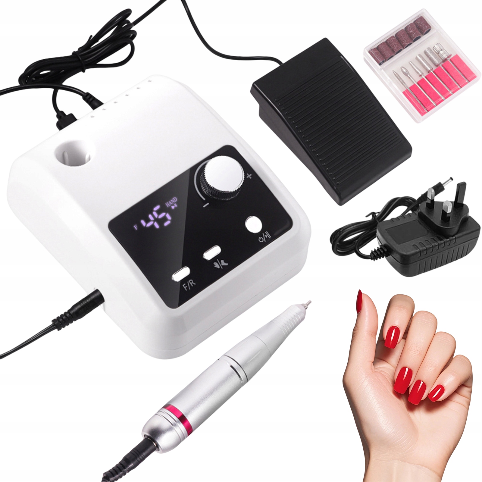 Elektrická Bruska Gelové Nehty 45 000 Rpm S Pedálem, Bílá