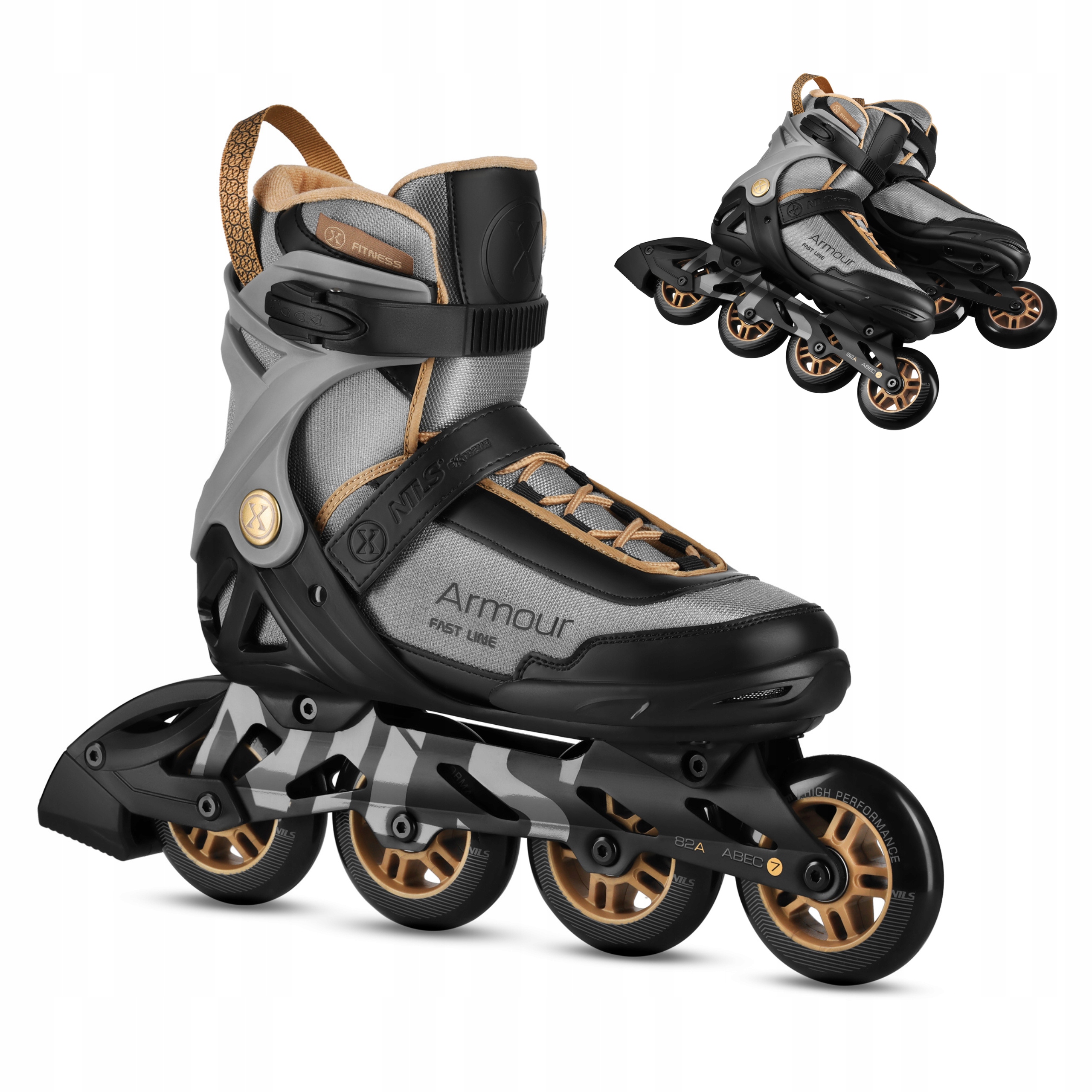 Kolečkové Brusle fitness šedé 90 mm, prodyšná síťovina z hliníkové síťoviny 42 Nils Extreme