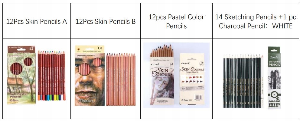 12Pcs Wood Pastel Pencil Set Basis Skin Pastel Color Pencil for