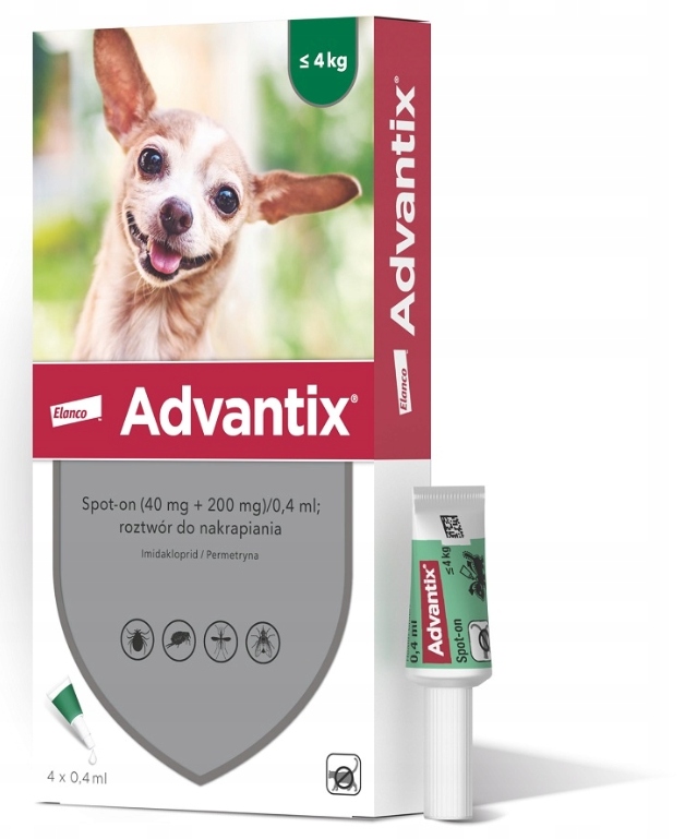Elanco Advantix Spot-on Krople Na Kleszcze Psów Do 4KG 4x0,4ML